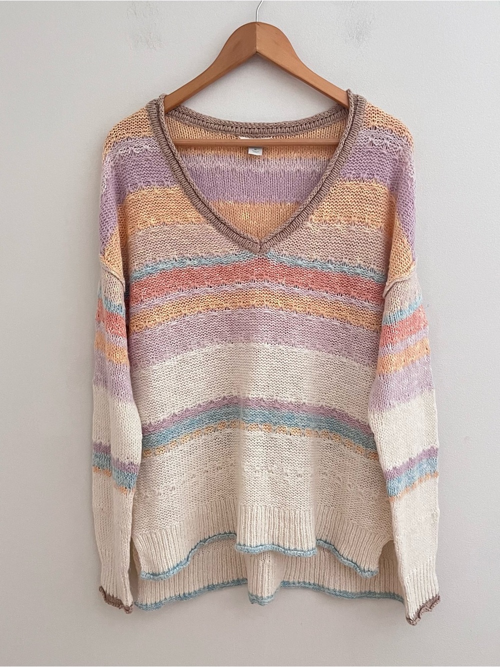 Sundance Knit Sweater Size Medium Striped V-Neck Cotton Wool Relaxed Fit